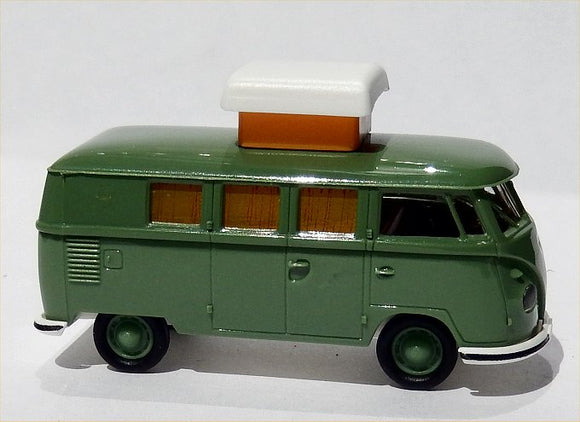 Brekina VW T1b Camper Bus, green with pop top roof open