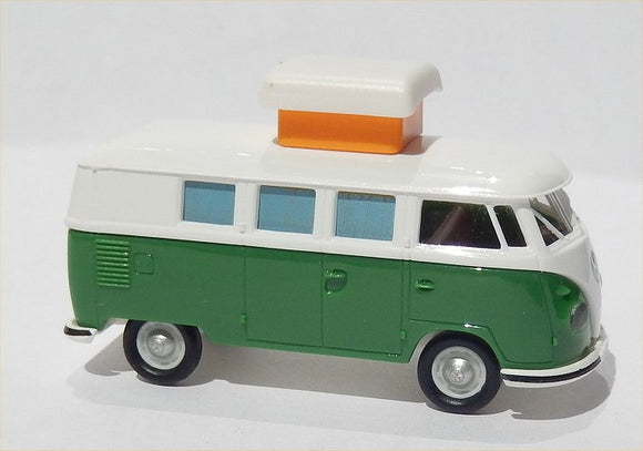 Brekina VW T1b Camper Bus, white/green with pop top roof open