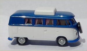 Brekina VW T1b Camper Bus, white/blue with pop top roof closed